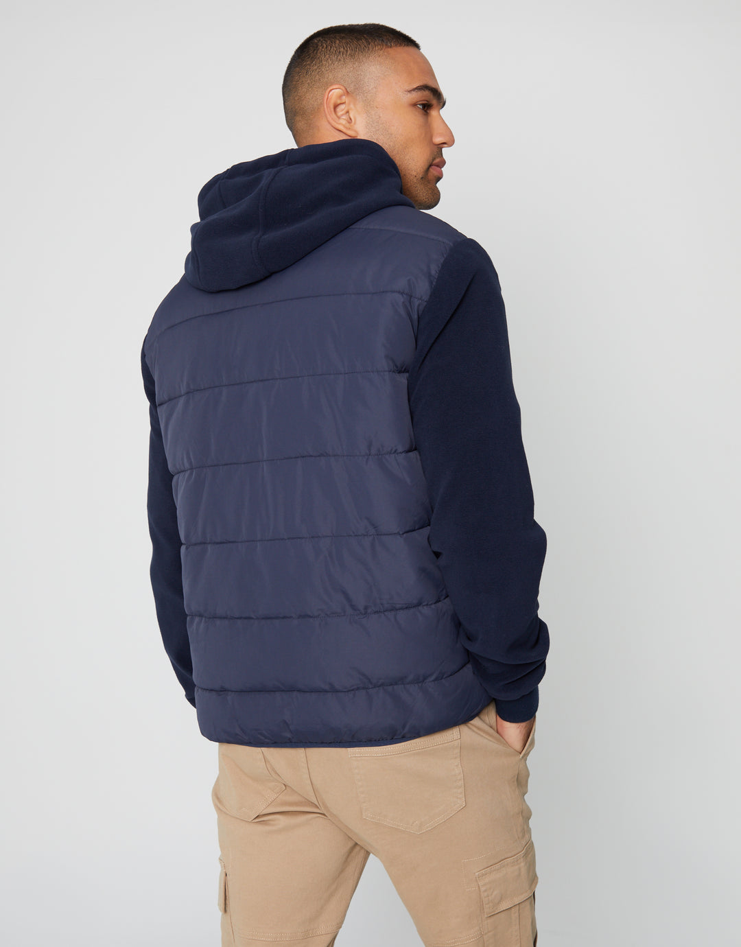 Navy Padded Contrast Sleeve Hooded Jacket