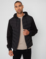 Black Padded Contrast Sleeve Hooded Jacket