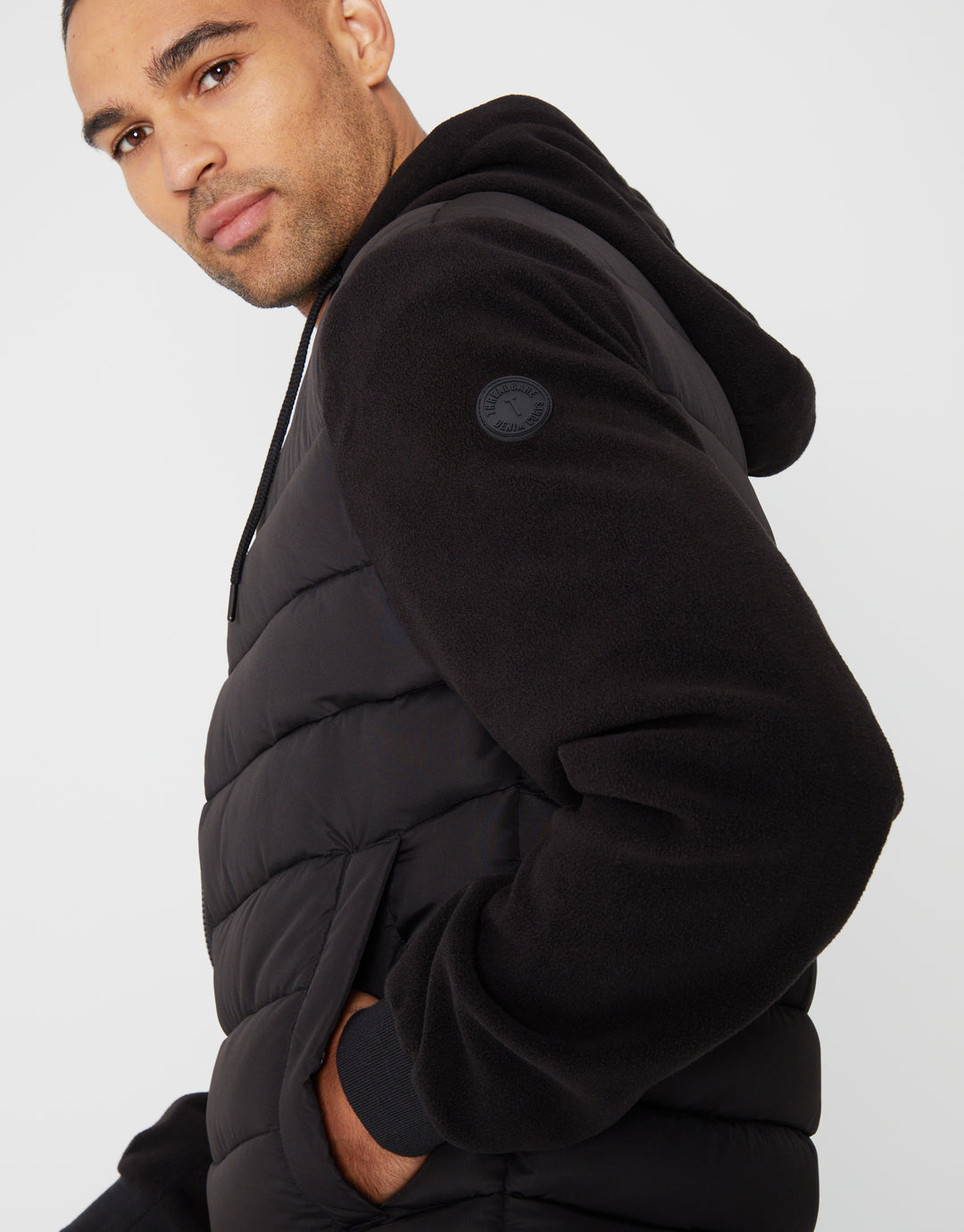 Black Padded Contrast Sleeve Hooded Jacket