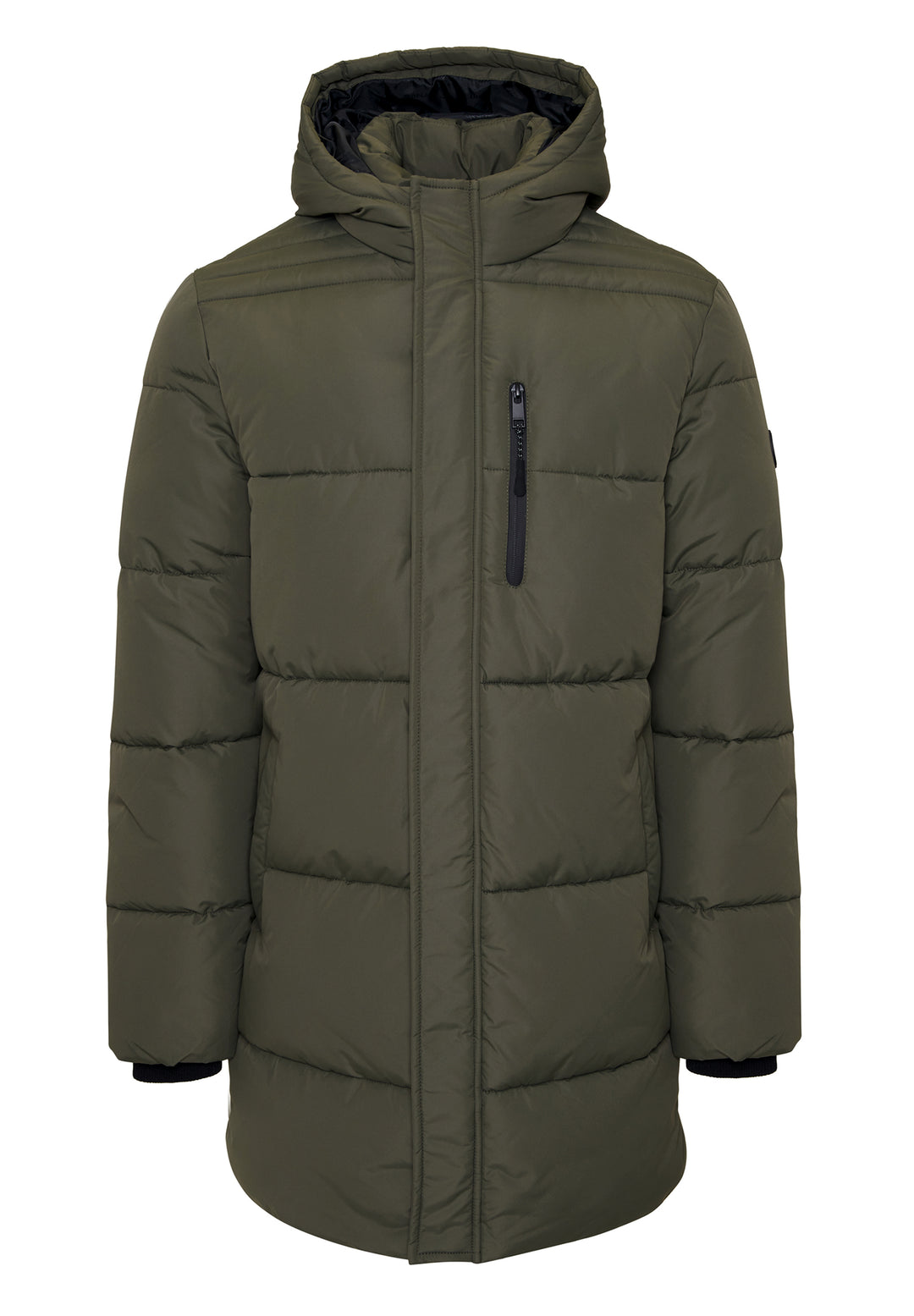 Khaki Green Showerproof Hooded Longline Puffer Jacket