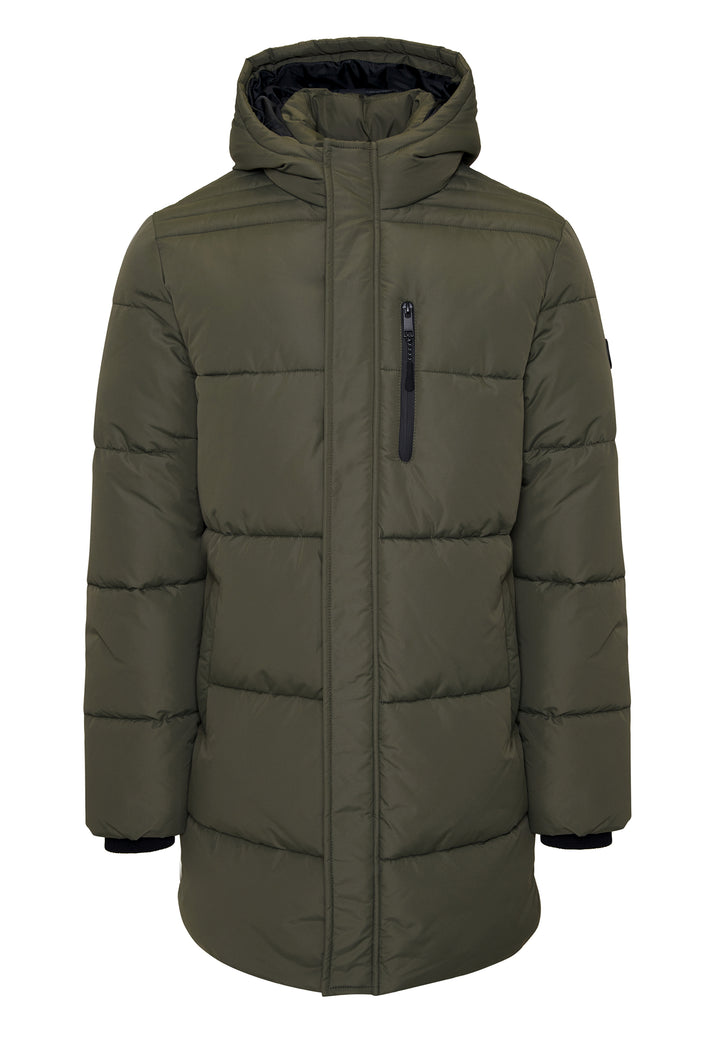 Khaki Green Showerproof Hooded Longline Puffer Jacket