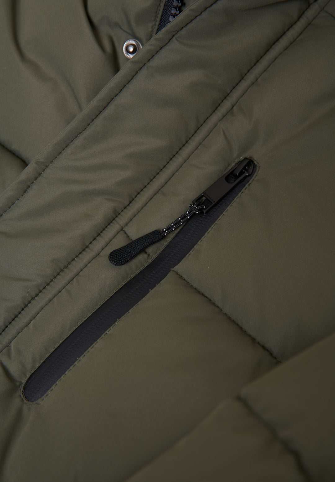 Khaki Green Showerproof Hooded Longline Puffer Jacket