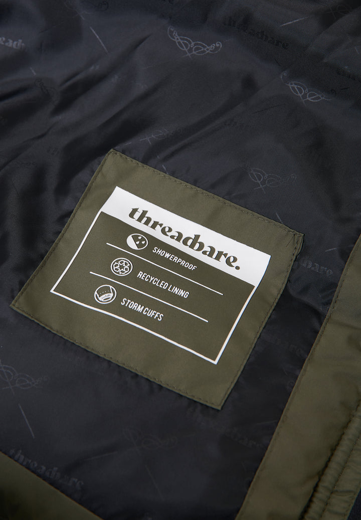 Khaki Green Showerproof Hooded Longline Puffer Jacket