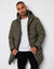 Khaki Green Showerproof Hooded Longline Puffer Jacket