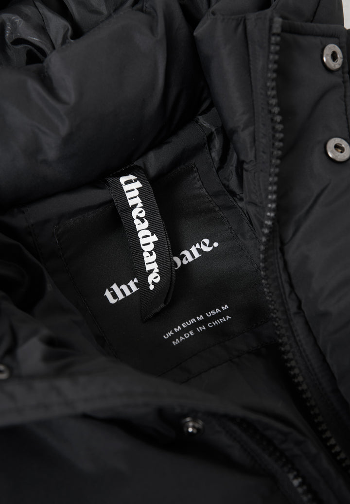 Black Showerproof Hooded Longline Puffer Jacket