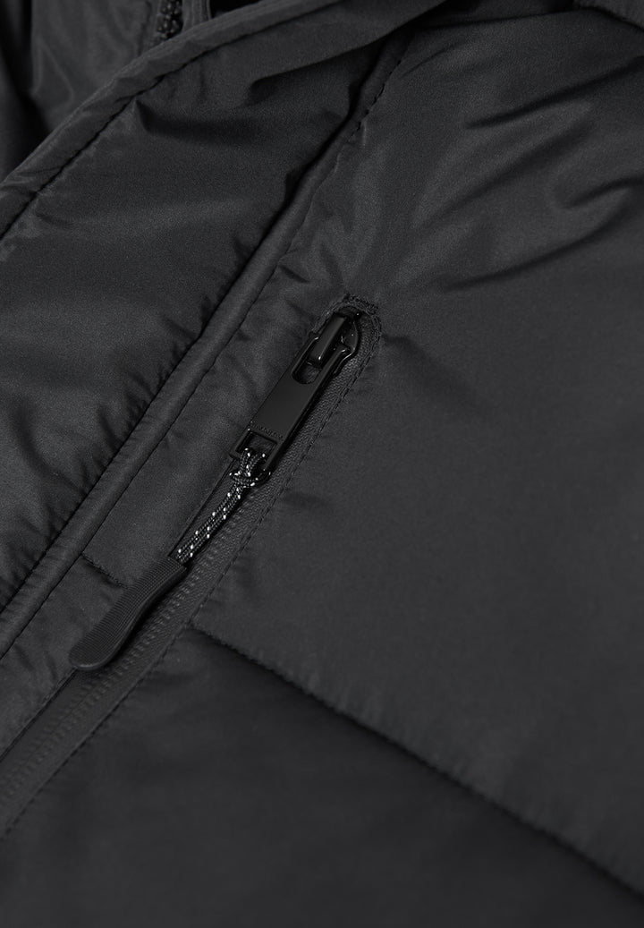 Black Showerproof Hooded Longline Puffer Jacket