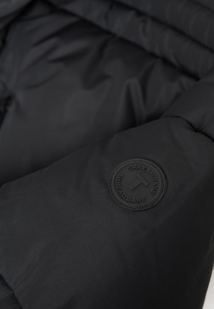 Black Showerproof Hooded Longline Puffer Jacket