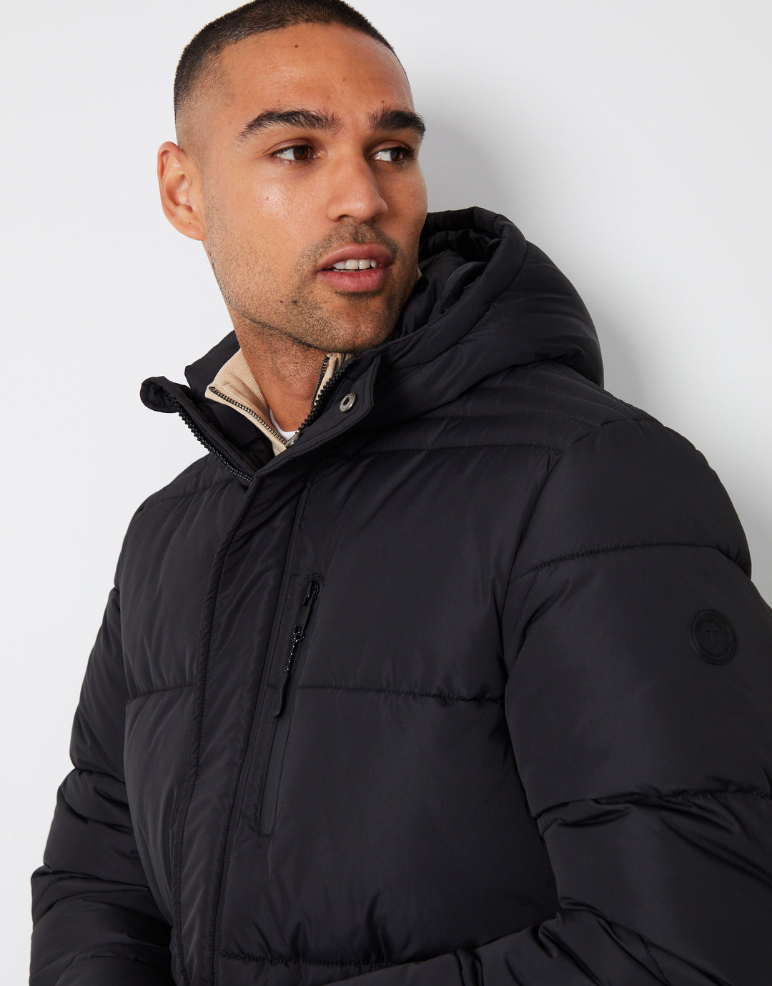 Black Showerproof Hooded Longline Puffer Jacket