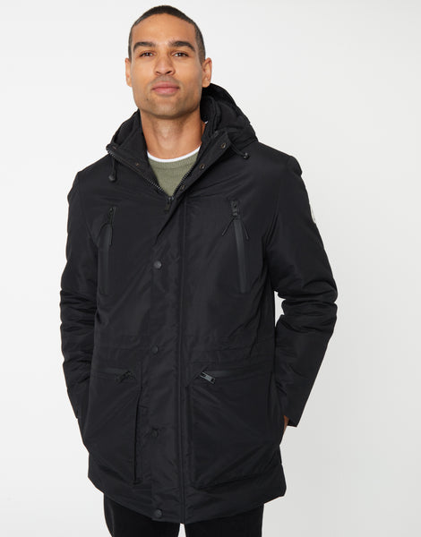 Men's Black Utility Hooded Padded Jacket – Threadbare