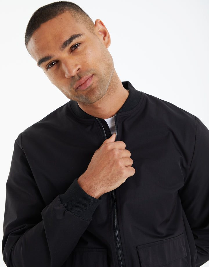 Black Utility Pocket Bomber Jacket