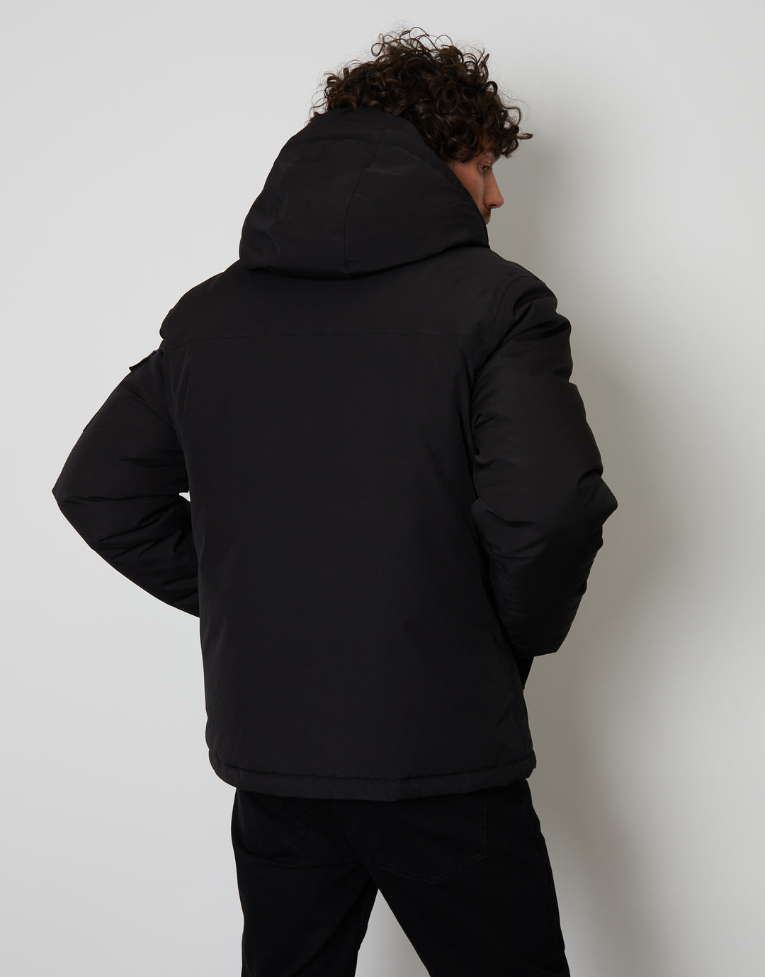 Black Showerproof Hooded Microfleece Lined Ski Jacket