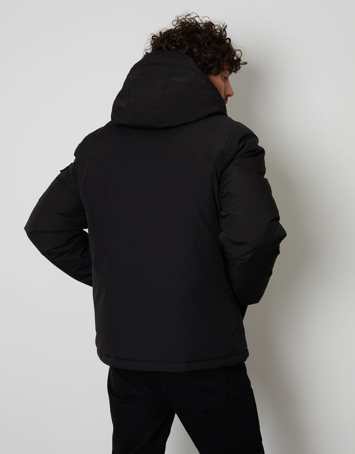 Black Showerproof Hooded Microfleece Lined Ski Jacket