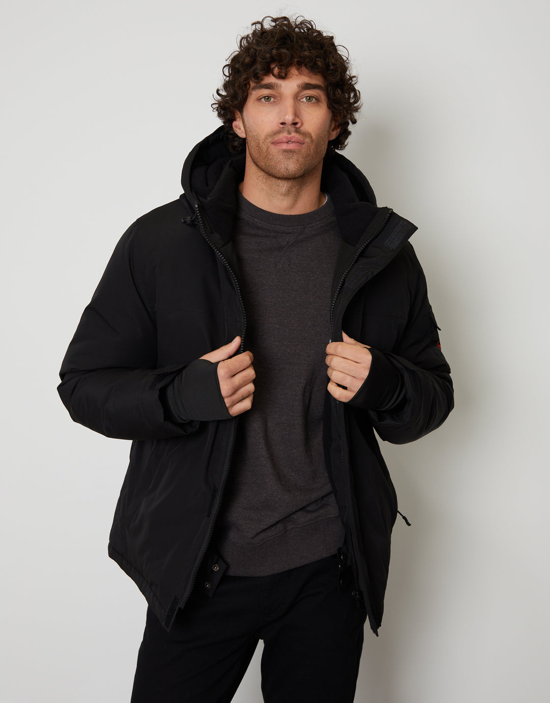 Black Showerproof Hooded Microfleece Lined Ski Jacket
