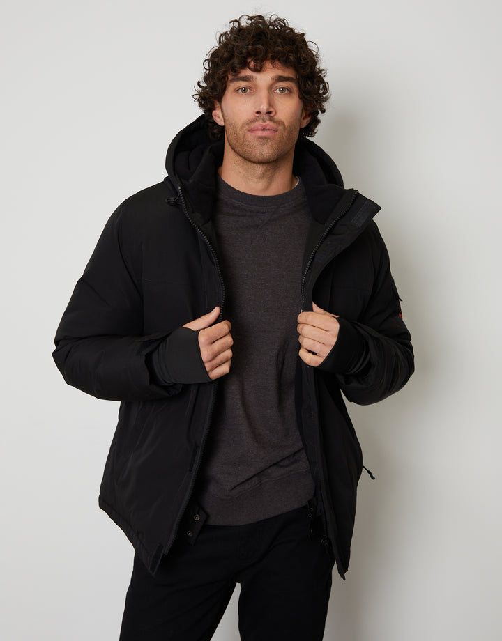 Black Showerproof Hooded Microfleece Lined Ski Jacket