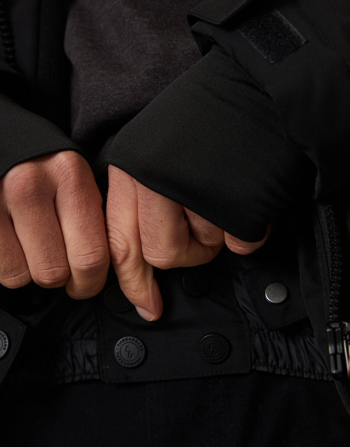 Black Showerproof Hooded Microfleece Lined Ski Jacket