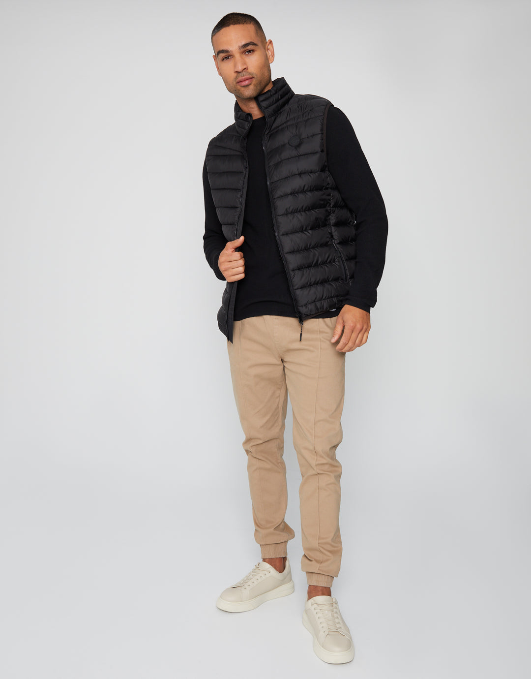 Black Matte Finish Padded Funnel Neck Gilet