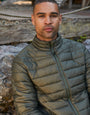 Khaki Green Matte Finish Padded Funnel Neck Jacket