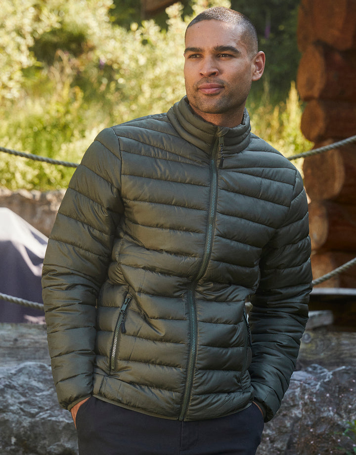 Khaki Green Matte Finish Padded Funnel Neck Jacket