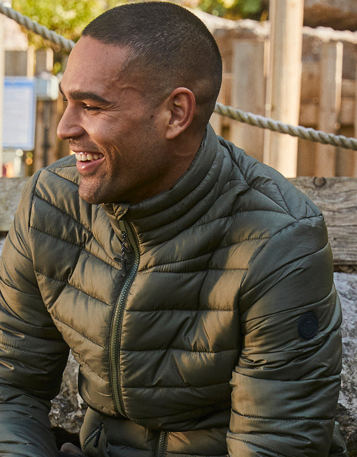 Khaki Green Matte Finish Padded Funnel Neck Jacket