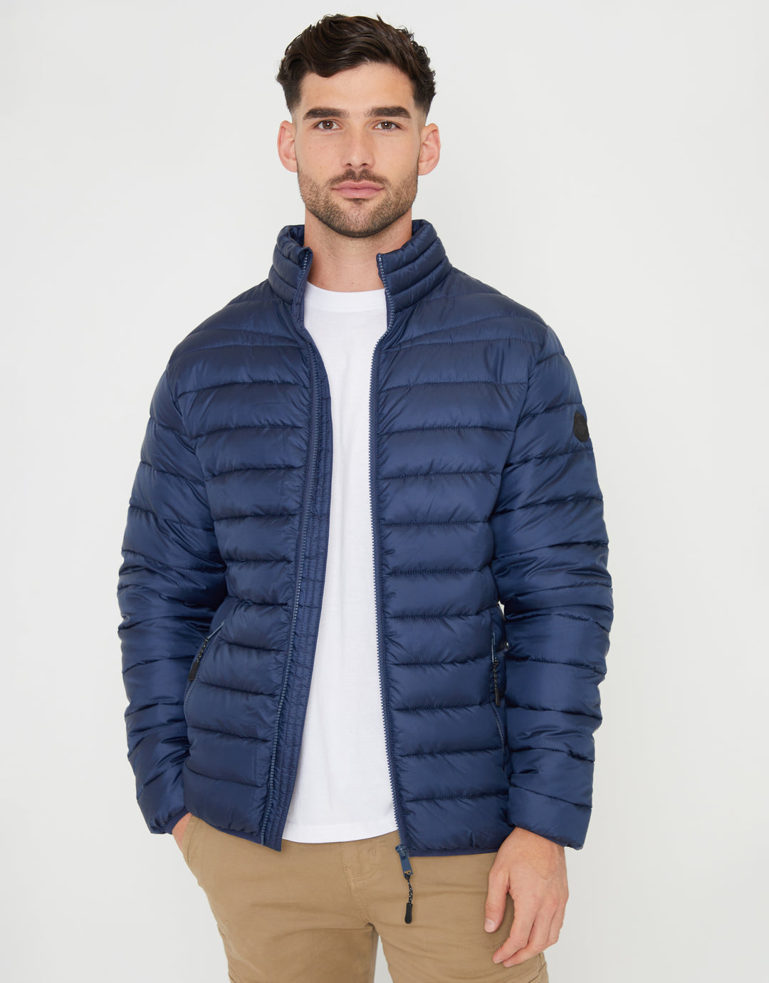 Navy Matte Finish Padded Funnel Neck Jacket