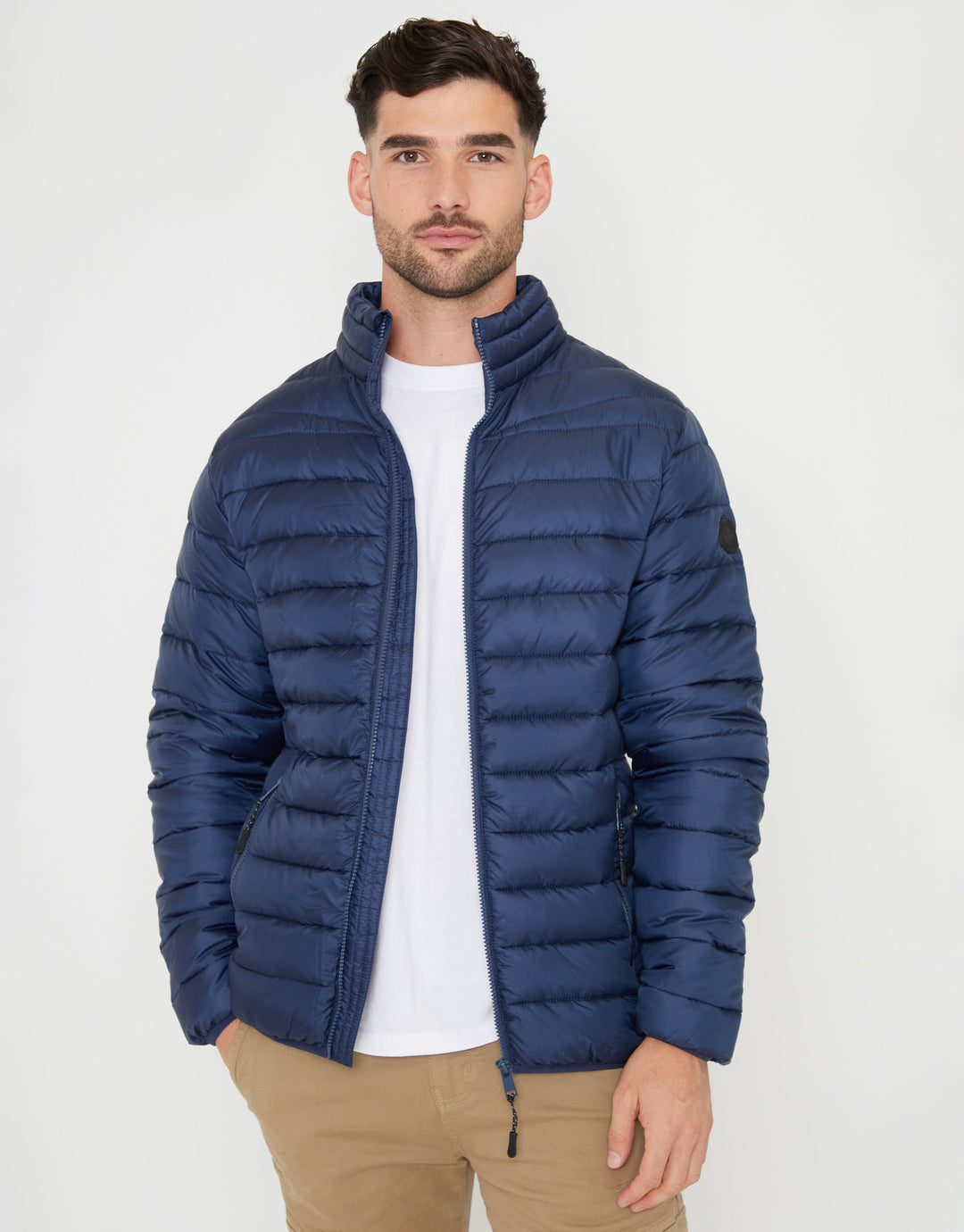 Navy Matte Finish Padded Funnel Neck Jacket