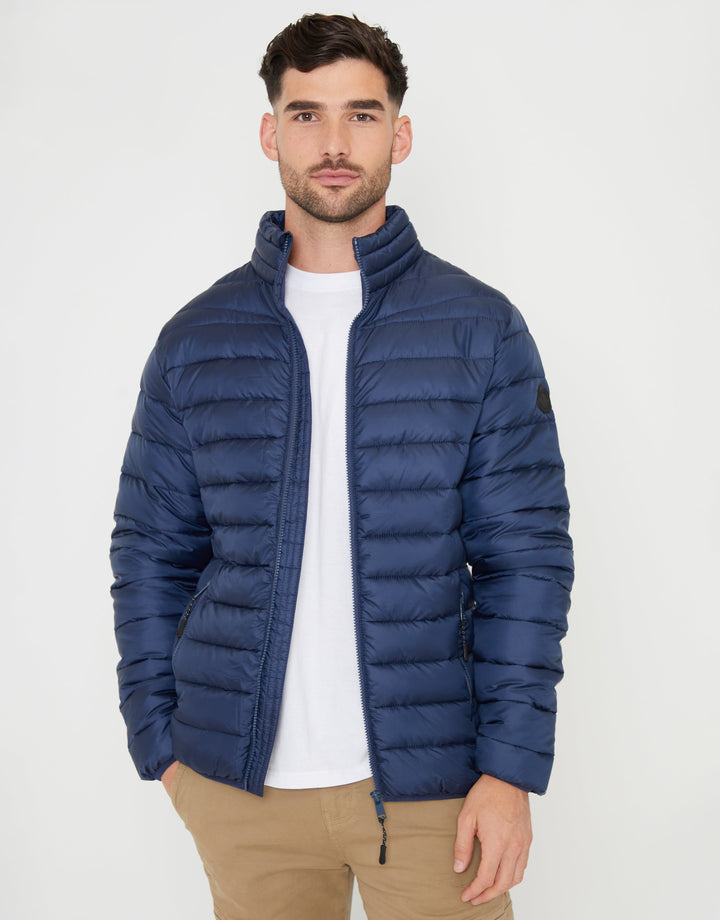 Navy Matte Finish Padded Funnel Neck Jacket