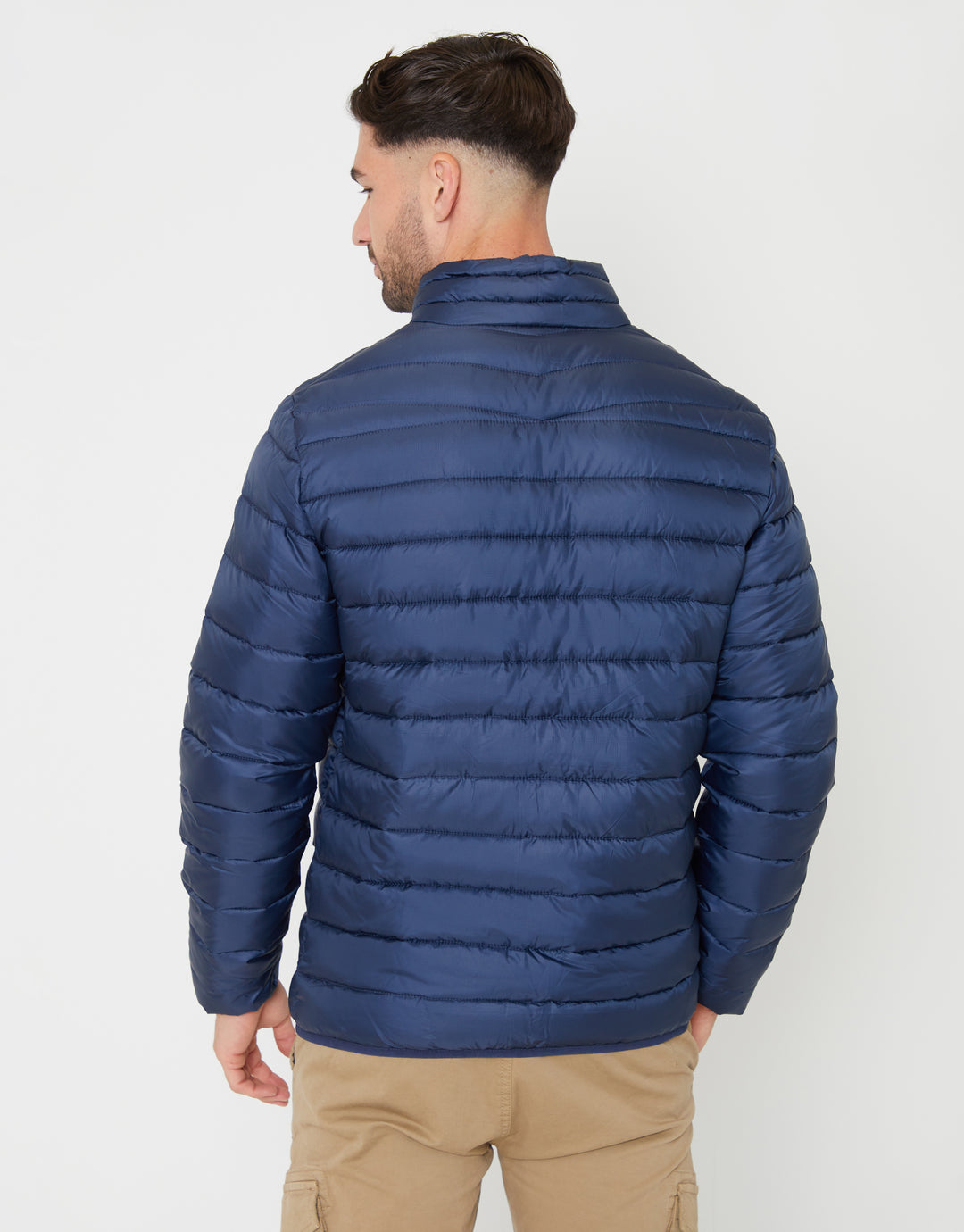 Navy Matte Finish Padded Funnel Neck Jacket