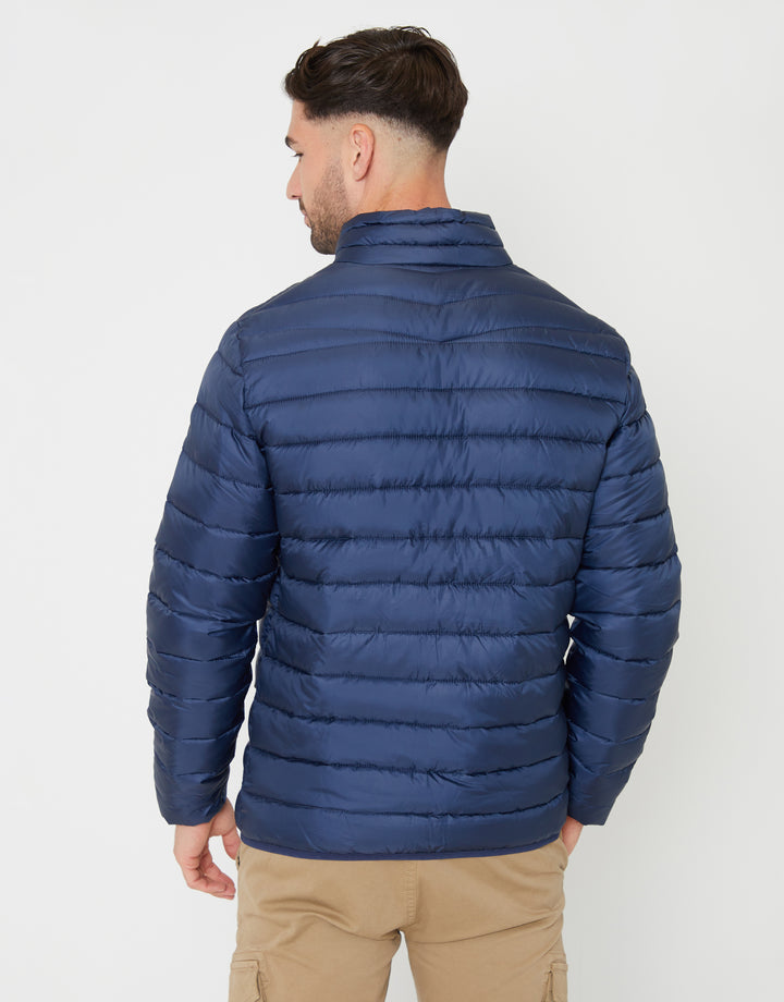 Navy Matte Finish Padded Funnel Neck Jacket