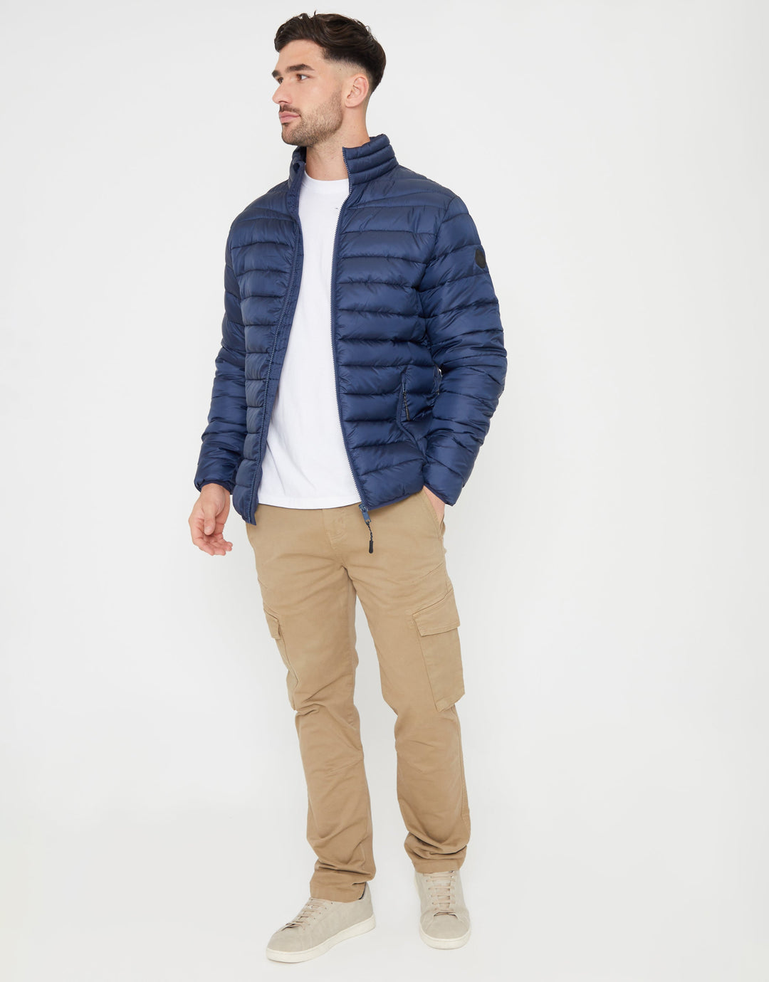 Navy Matte Finish Padded Funnel Neck Jacket