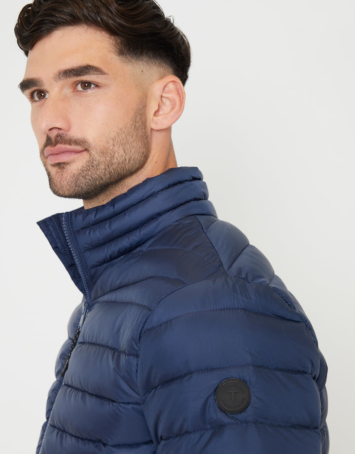 Navy Matte Finish Padded Funnel Neck Jacket