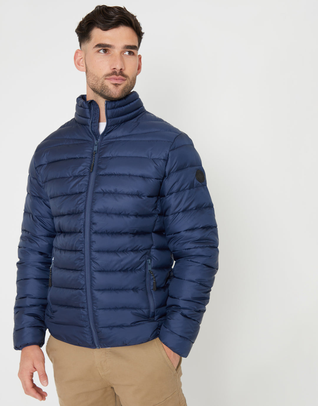Navy Matte Finish Padded Funnel Neck Jacket