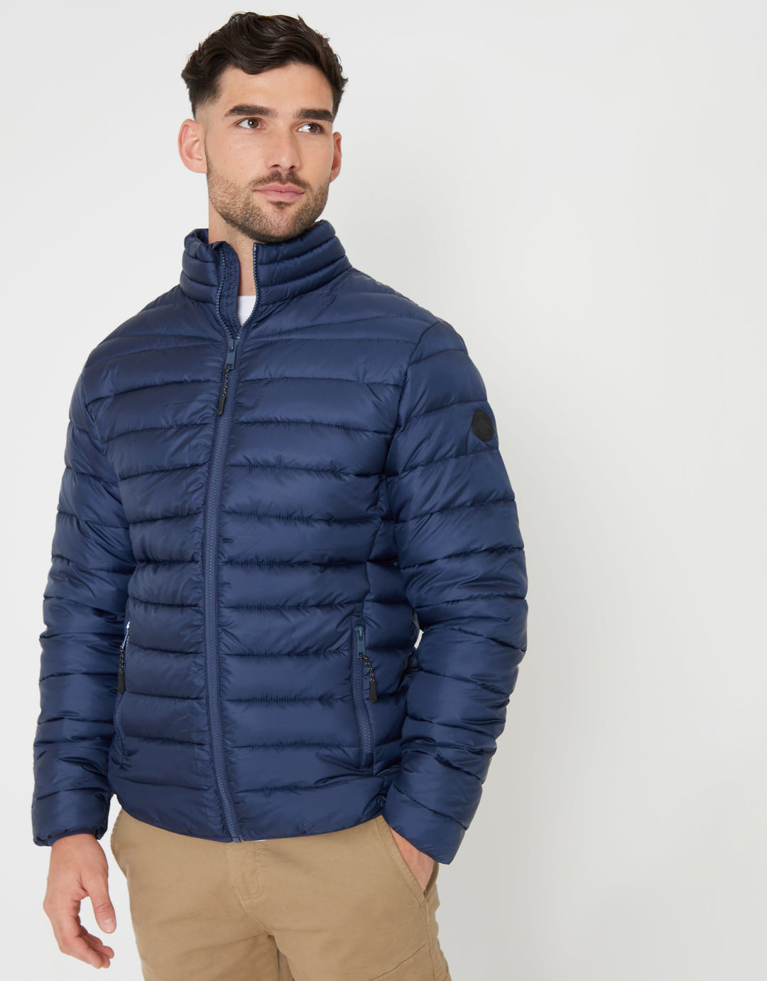 Navy Matte Finish Padded Funnel Neck Jacket