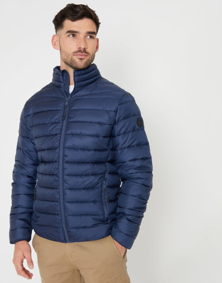 Navy Matte Finish Padded Funnel Neck Jacket