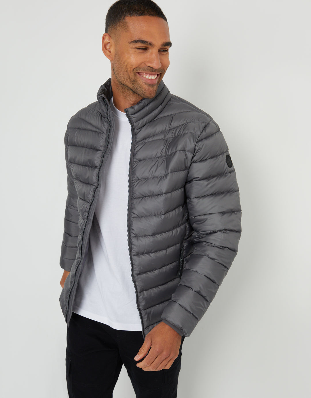 Slate Grey Matte Finish Padded Funnel Neck Jacket