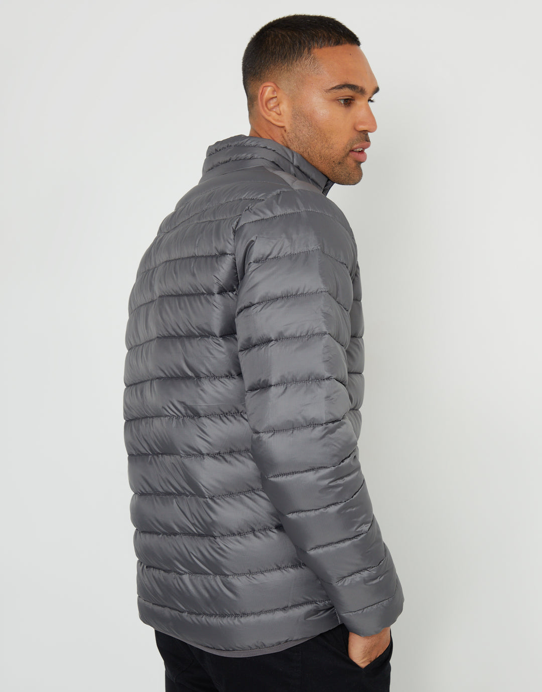 Slate Grey Matte Finish Padded Funnel Neck Jacket
