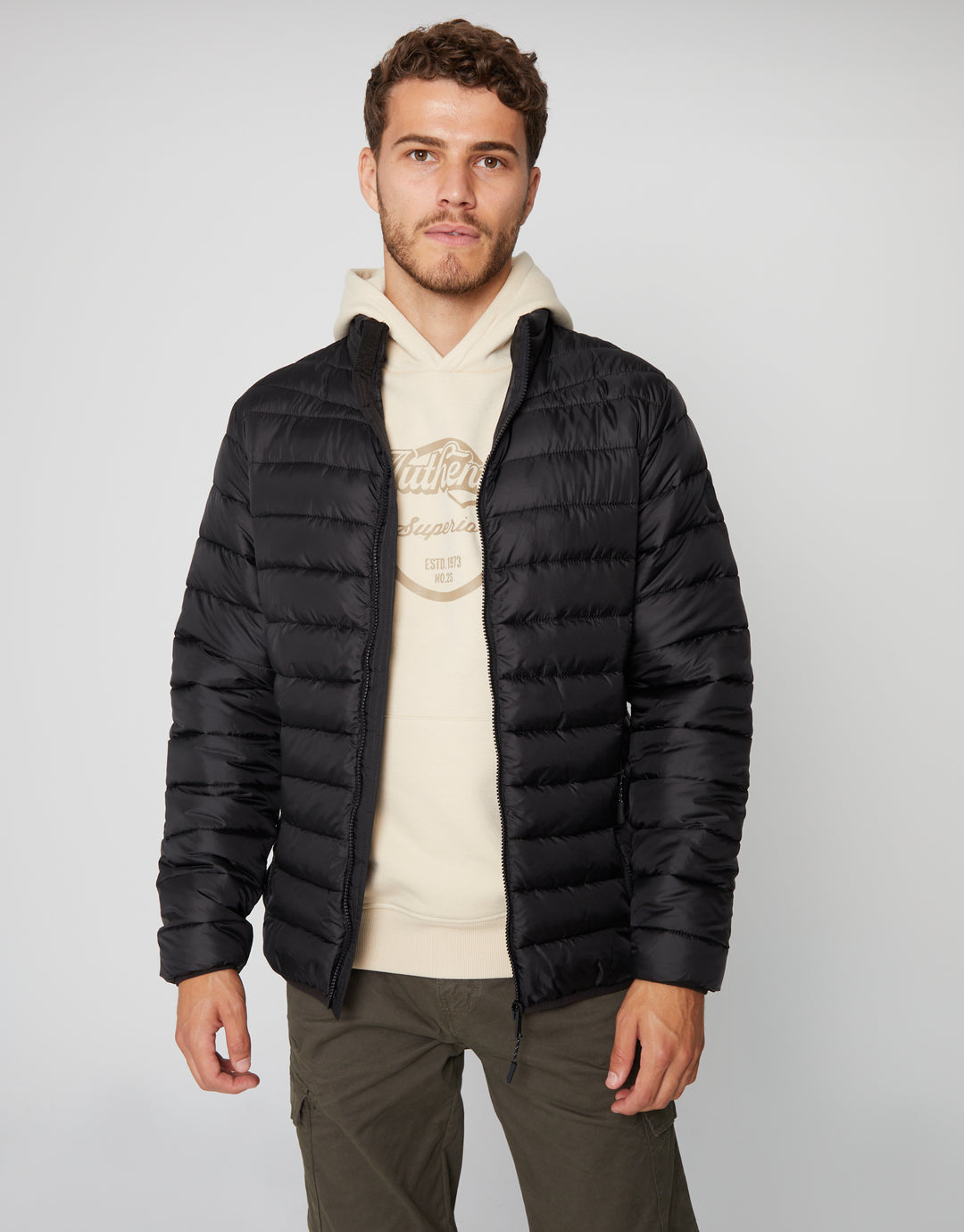 Black Matte Finish Padded Funnel Neck Jacket