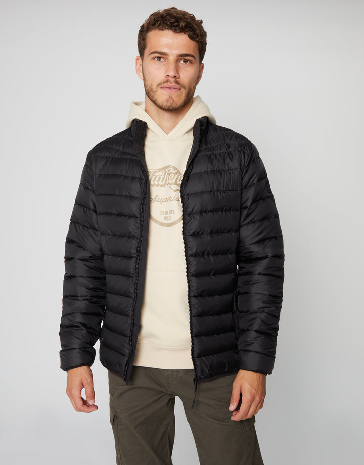 Black Matte Finish Padded Funnel Neck Jacket