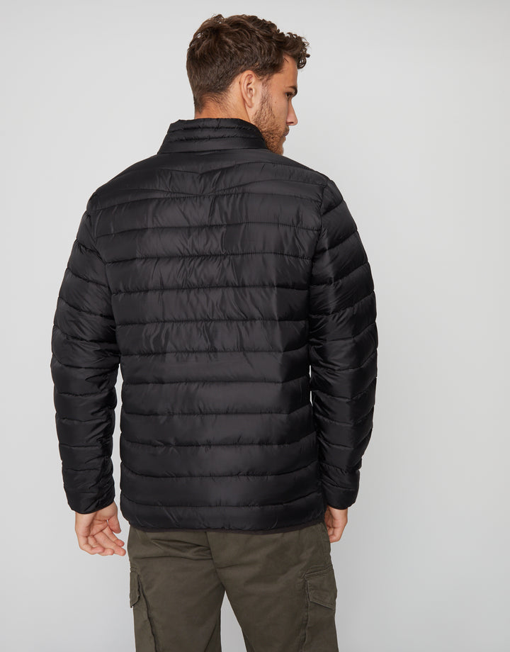 Black Matte Finish Padded Funnel Neck Jacket