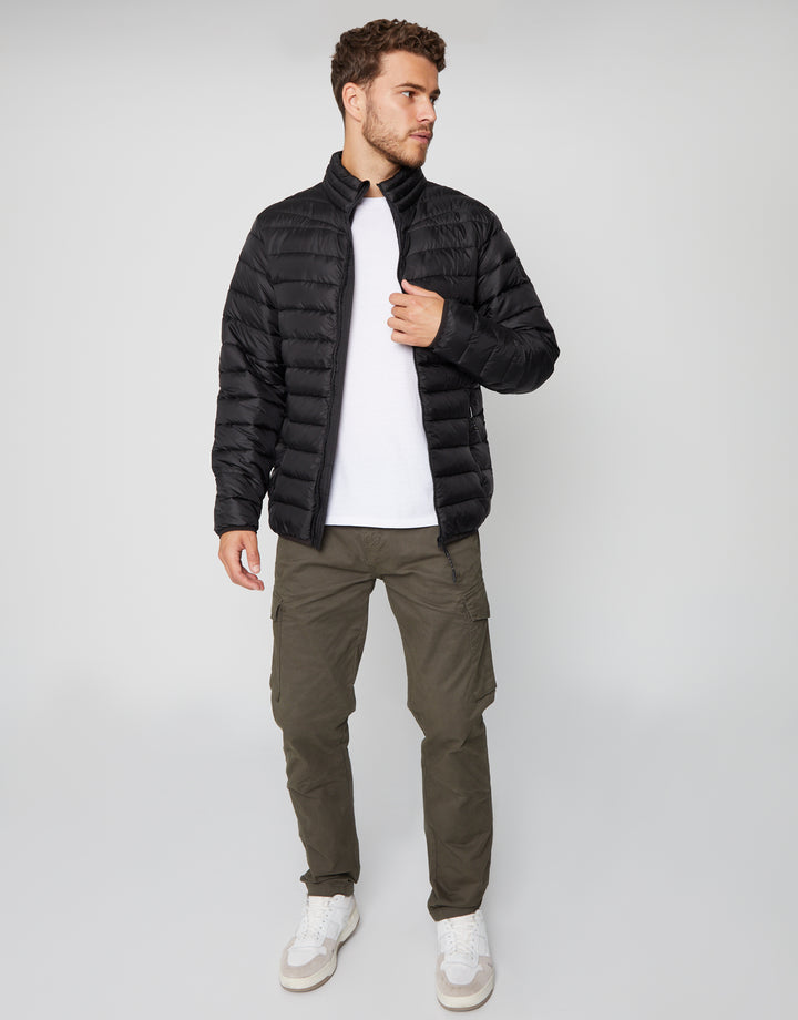 Black Matte Finish Padded Funnel Neck Jacket