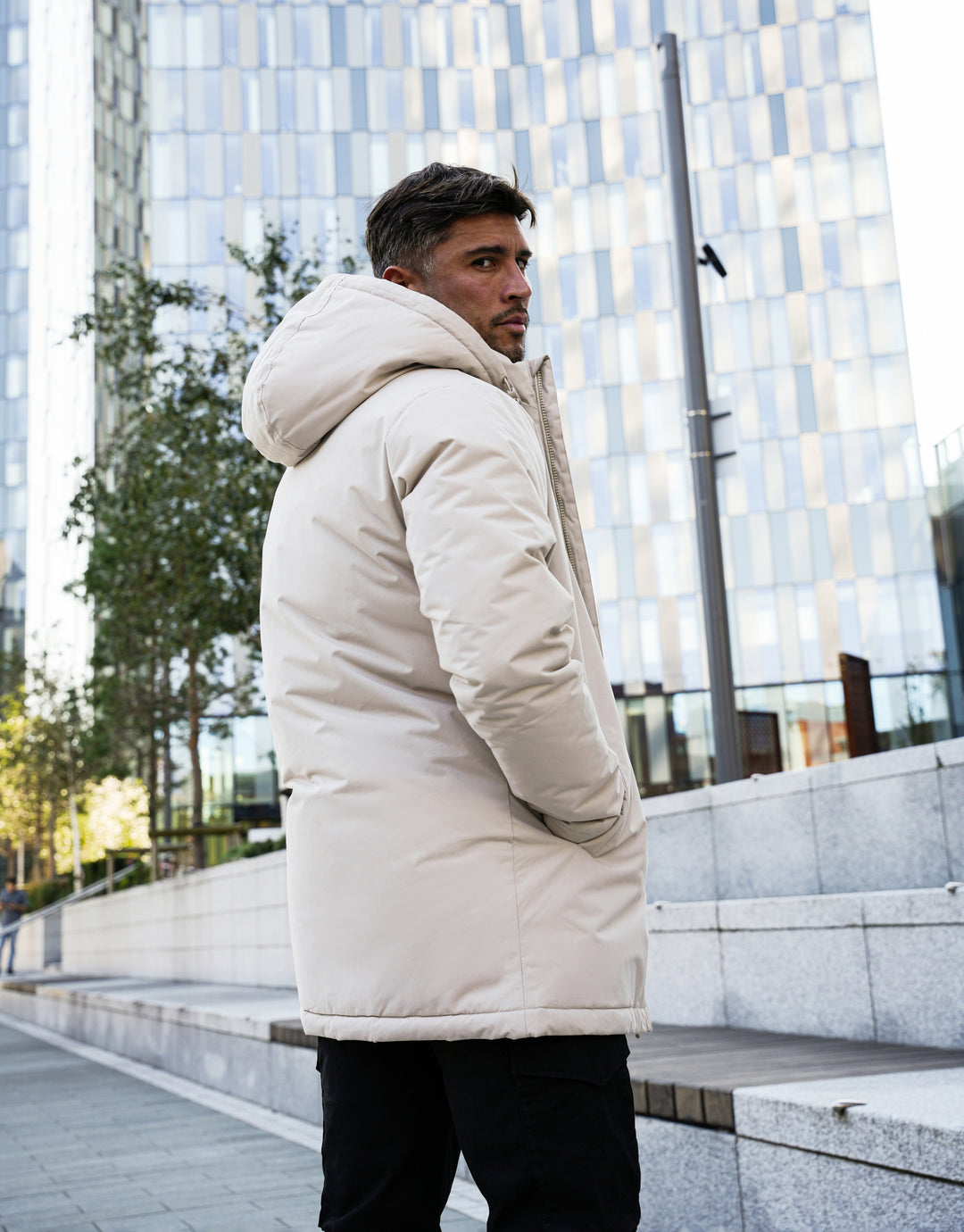 Stone Showerproof Padded Hooded Mac