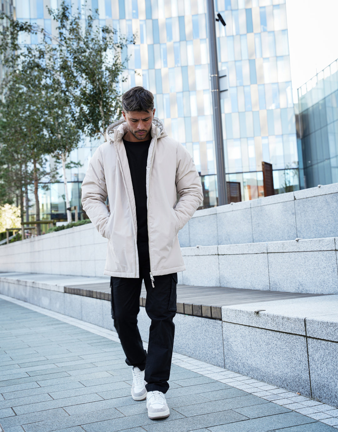 Stone Showerproof Padded Hooded Mac