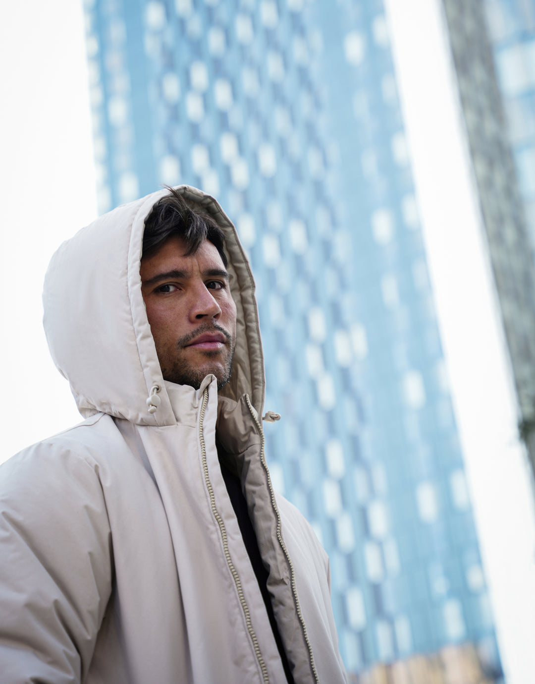 Stone Showerproof Padded Hooded Mac