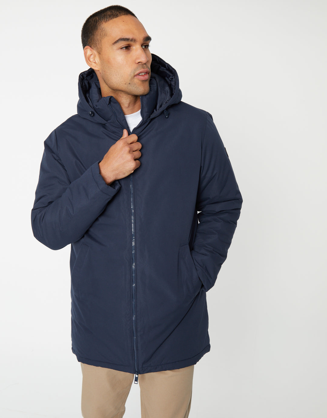 Navy Showerproof Padded Hooded Mac