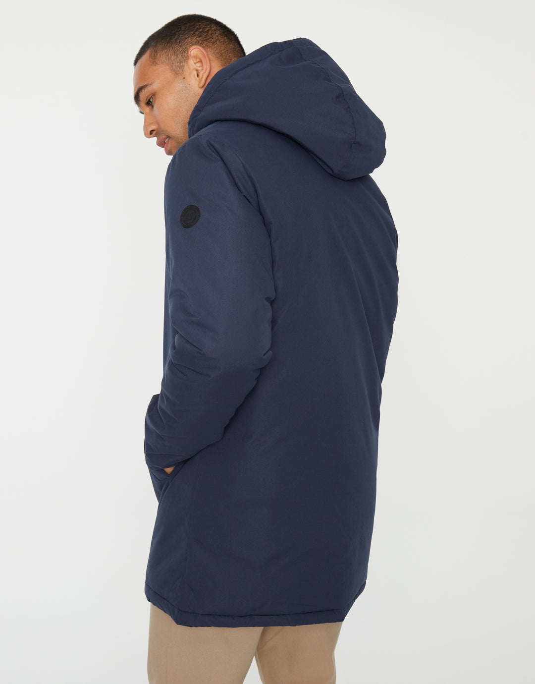 Navy Showerproof Padded Hooded Mac