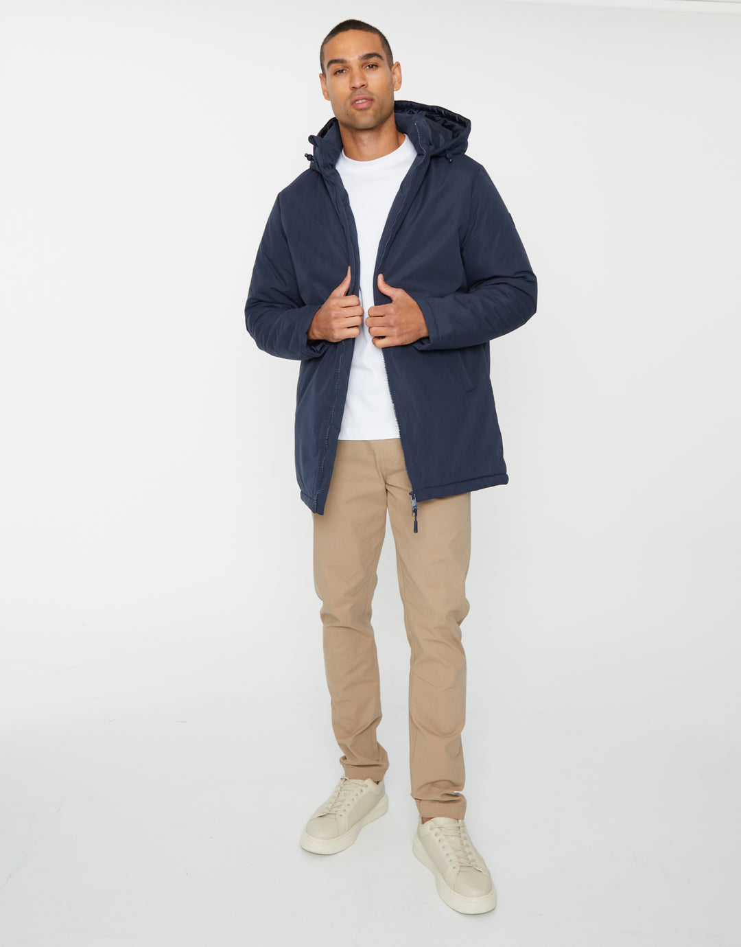 Navy Showerproof Padded Hooded Mac