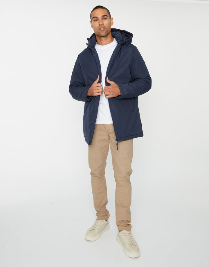 Navy Showerproof Padded Hooded Mac