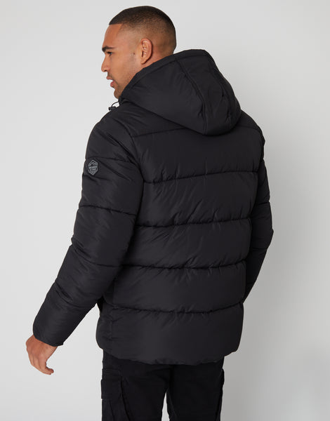 Men's Black Showerproof Double Layer Puffer Jacket – Threadbare