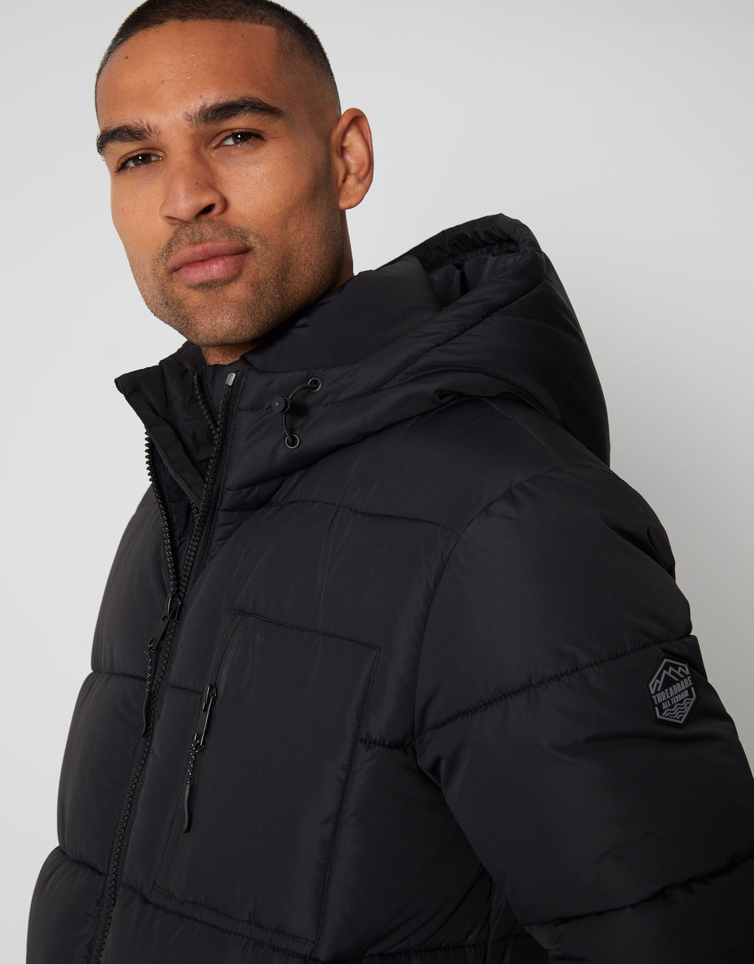 Men's Black Showerproof Double Layer Puffer Jacket – Threadbare