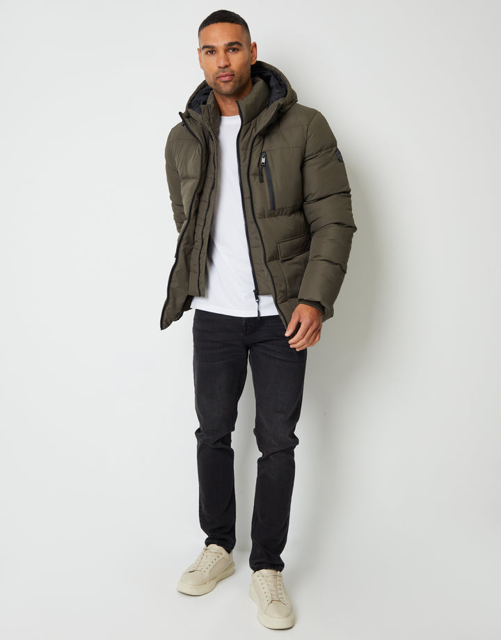 Khaki Green Showerproof Double Layer Puffer Jacket