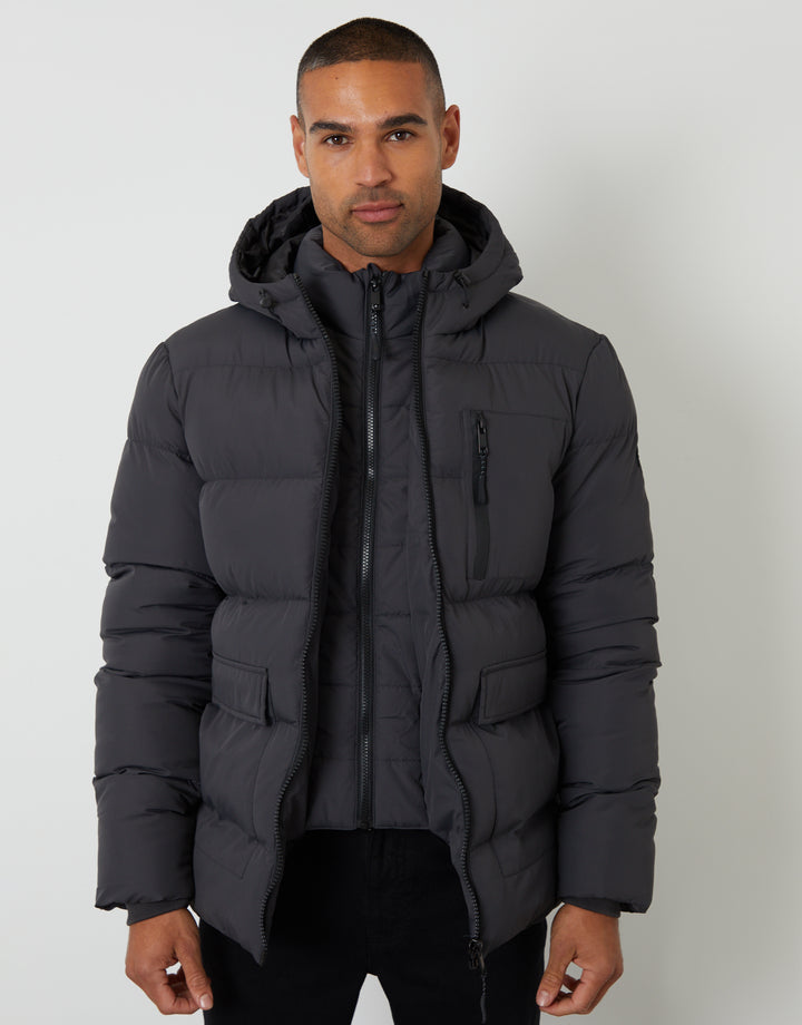 Slate Grey Showerproof Double Layer Puffer Jacket